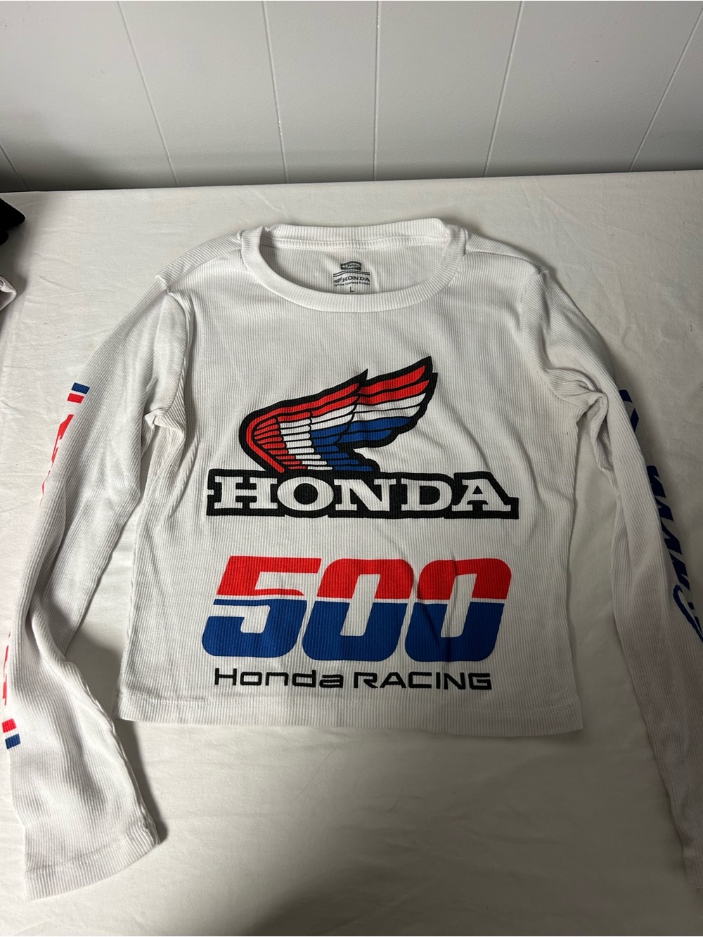 Honda Racing 500 White Long Sleeve crop top Graphic Tee